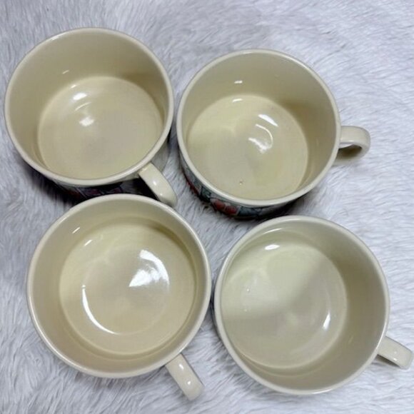 Vintage Set of 4 Vegetable Soup Bowl Stoneware Mugs - Picture 12 of 14